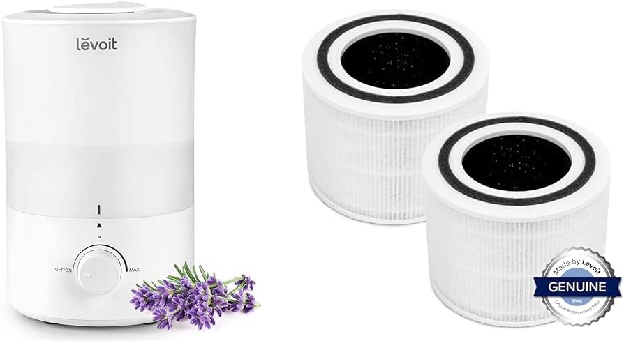 LEVOIT Humidifiers for Bedroom, Quiet (3L Water Tank) Cool Mist Top Fill Essential Oil Diffuser & Core 300 Air Purifier Replacement Filter, 3-In-1 Filter, Efficiency Activated Carbon
