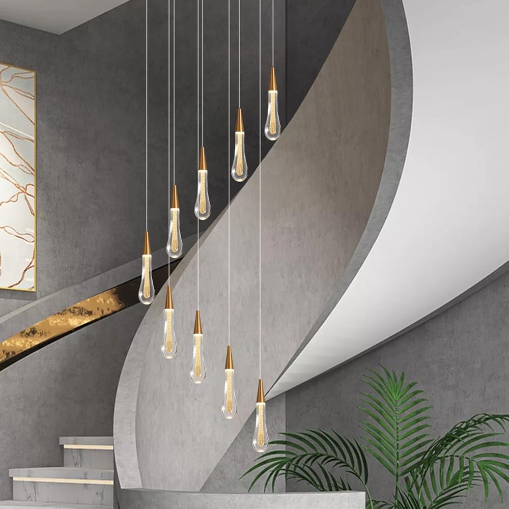 9-Light Modern Living Room Chandelier Gold Brass Finish Crystal Ceiling Pendant Lights LED 3000K Staircase Large Chandeliers for Entryway Lobby Foyer High Ceiling Chandeliers; Lampbody Only