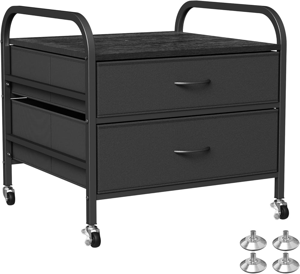 22 Inch Mini Fridge Stand with Storage, 2 Drawer Rolling Cart with Metal Frame, Rustic Style Mini Fridge Organizer Stand Side Table for Home Kitchen Dorm, Vintage Wood