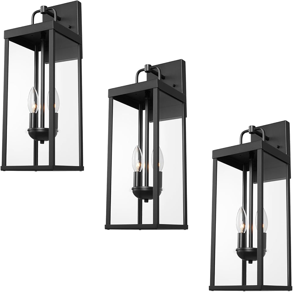 Outdoor Wall Sconce Lights, 20 Inch Tall Transitional Exterior Wall Lighting with Clear Glass,Modern Outside Wall Lantern for Front Porch Corridor Doorway Patio