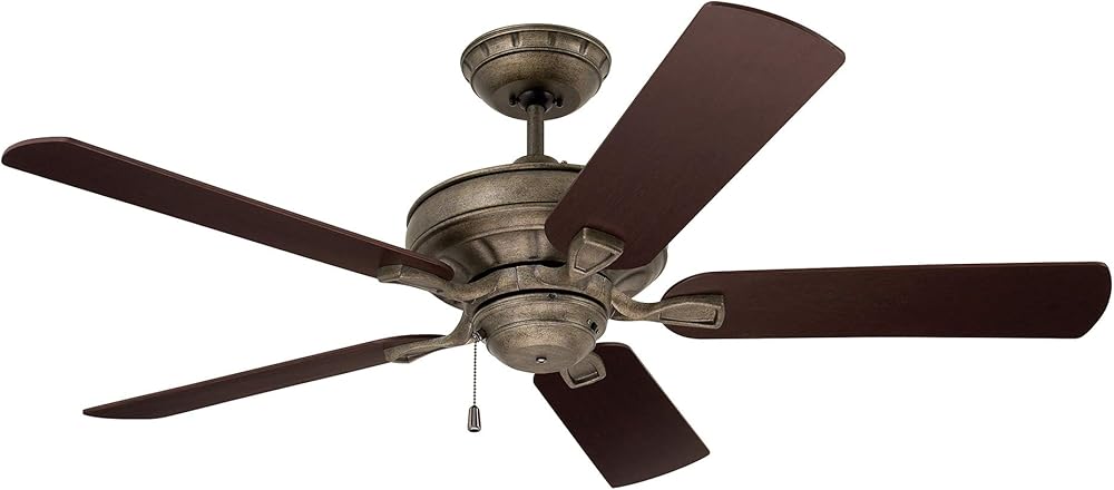 Kathy Ireland Home Bella Ceiling Fan with Reversible Blades | Low Profile Hanging Fixture with 3 Speed Motor, Pull Chain, and Downrod Included | Light Kit Adaptable, 52-Inch, Vintage Steel