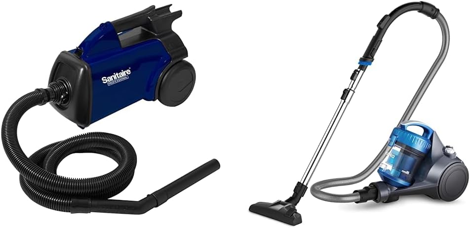 Sanitaire Professional Compact Canister Vacuum Cleaner, SL3681A Blue,Black & Eureka Whirlwind Bagless Canister Vacuum Cleaner, Lightweight Vac for Carpets and Hard Floors, Blue