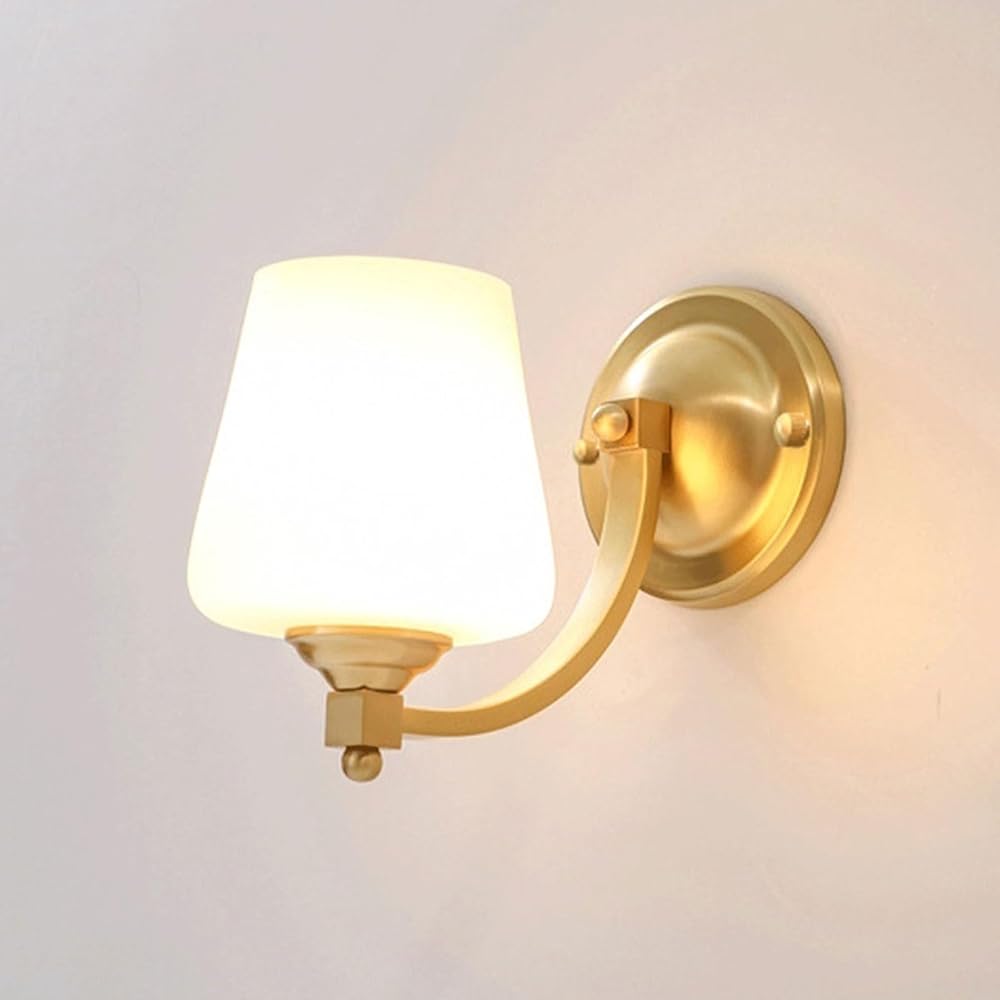 Modern LED Wall Lamp Bathroom Wall Sconce, with White Glass Ball Lampshade Nordic Minimalist Bracket Wall Light for Bedroom Living Room Aisle Copper Glass Wall Lamp(Size:Single head)