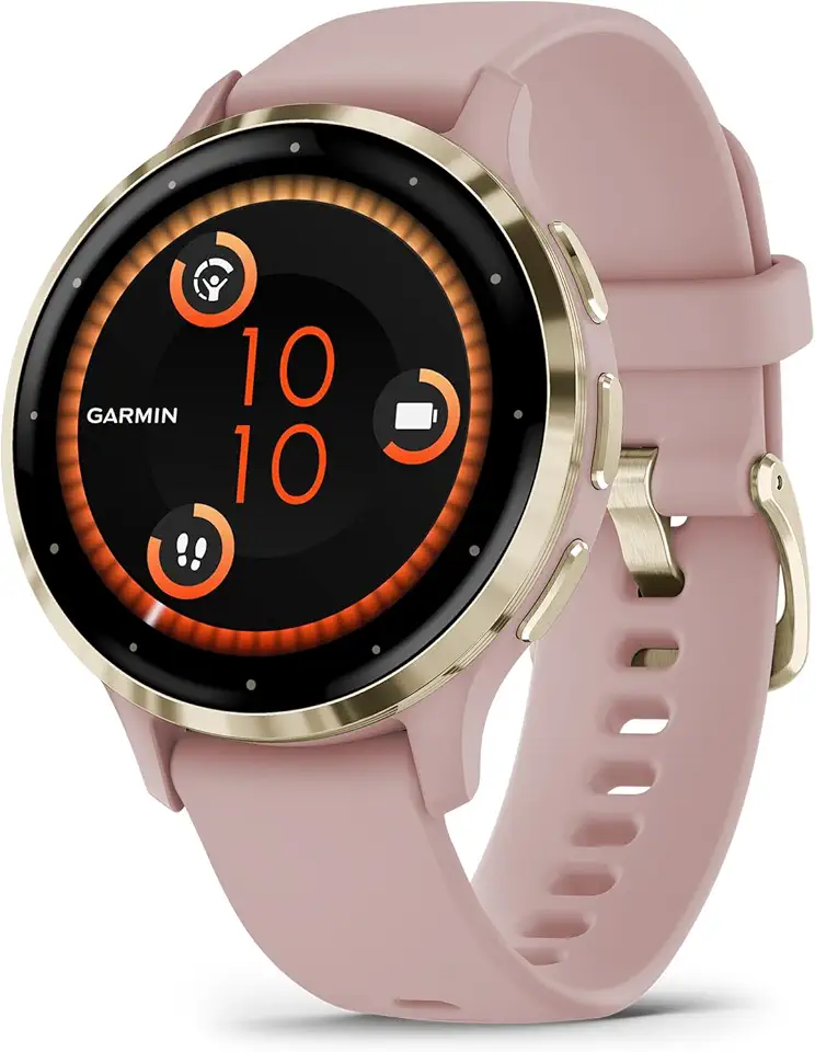 Garmin Venu 3S Soft Gold Stainless Steel Bezel 1.2-Inch AMOLED Touchscreen Display Smart Watch with 41mm Dust Rose Case and Silicone Band