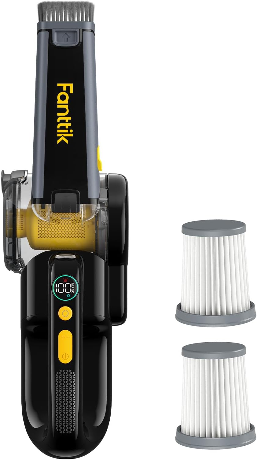 Fanttik Fold V10 Apex Pivot Car Vacuum (Deluxe with Flexible Hose&Pet Brush) with Two HEPA Filters