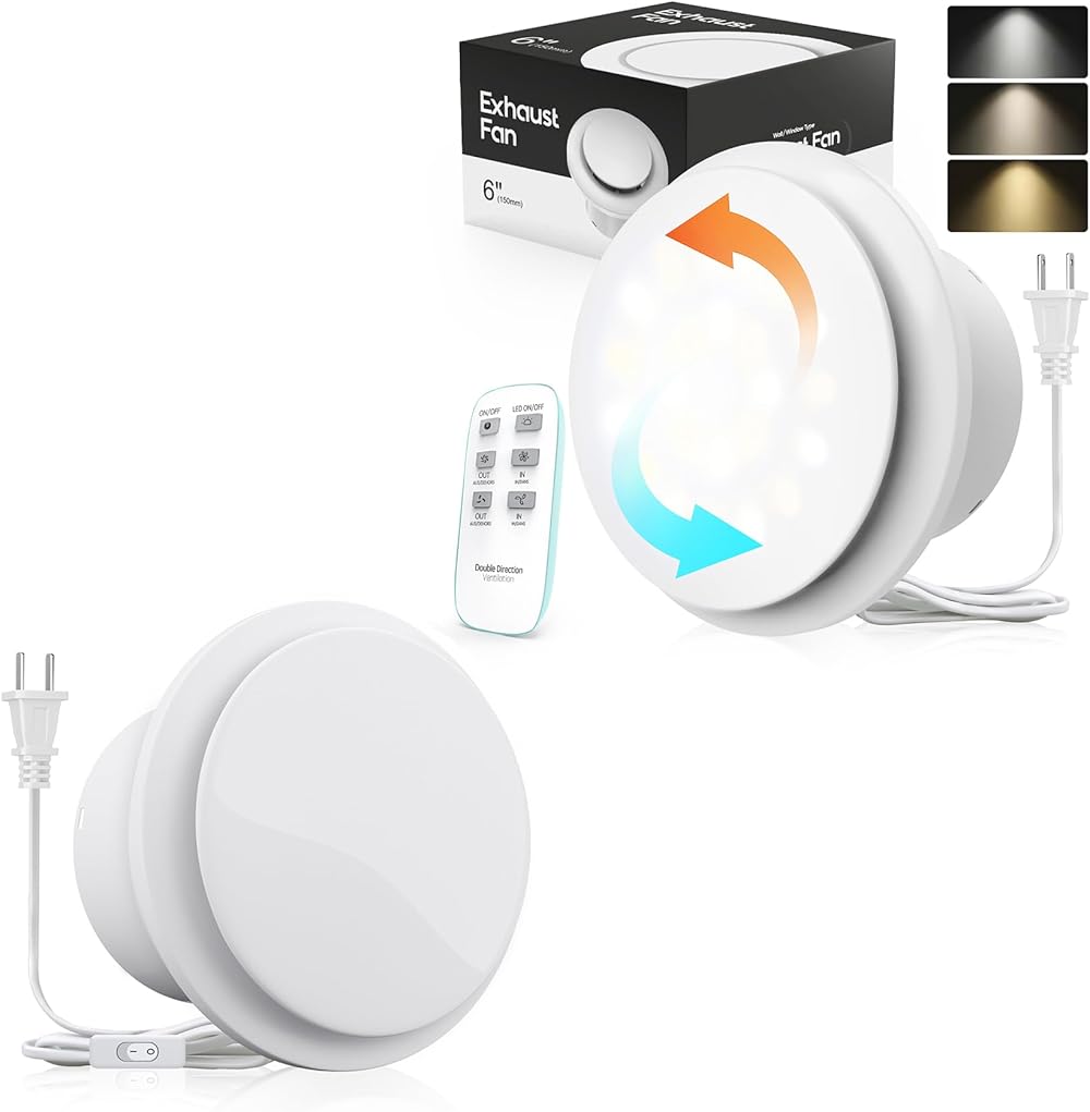 Bathroom Exhaust Fan with Light and Vent Fan with Switch, Low Noise IPX4 Waterproof Household Ventilation Fans, Window Ceiling Wall Mount Vent Fan for Bathroom Kitchen Garage