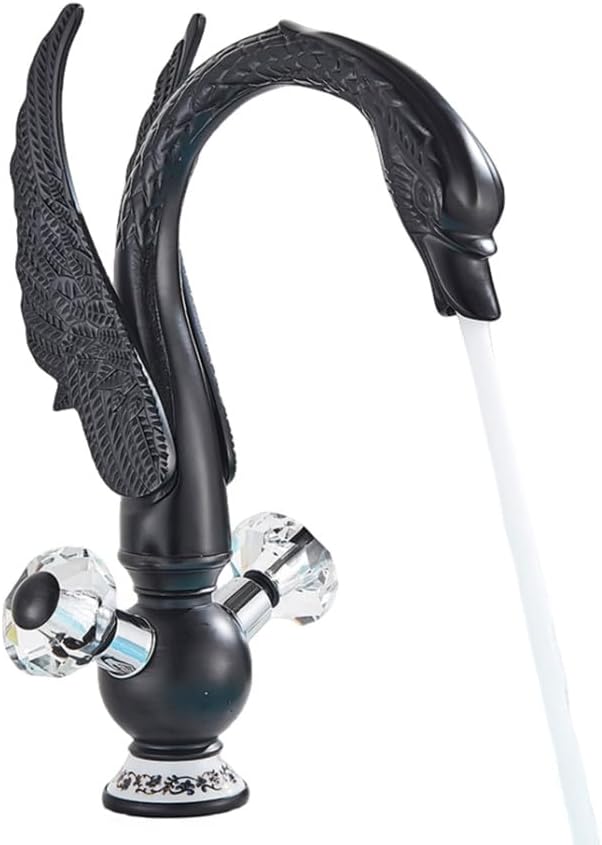 Golden Swan Basin Faucet Deck Mounted Bathroom Faucet Hot and Cold Water Mixer Tap Bath Water Faucet Basin Sink Taps,Matte Black