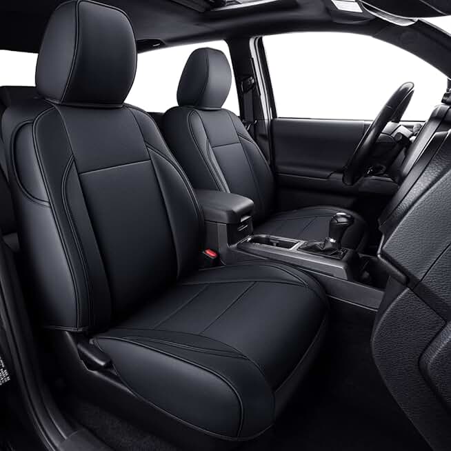 LUCKYMAN CLUB Tacoma Custom Fit Seat Covers for 2016-2023 Tacoma Crew Cab with Faux Leather (Black)