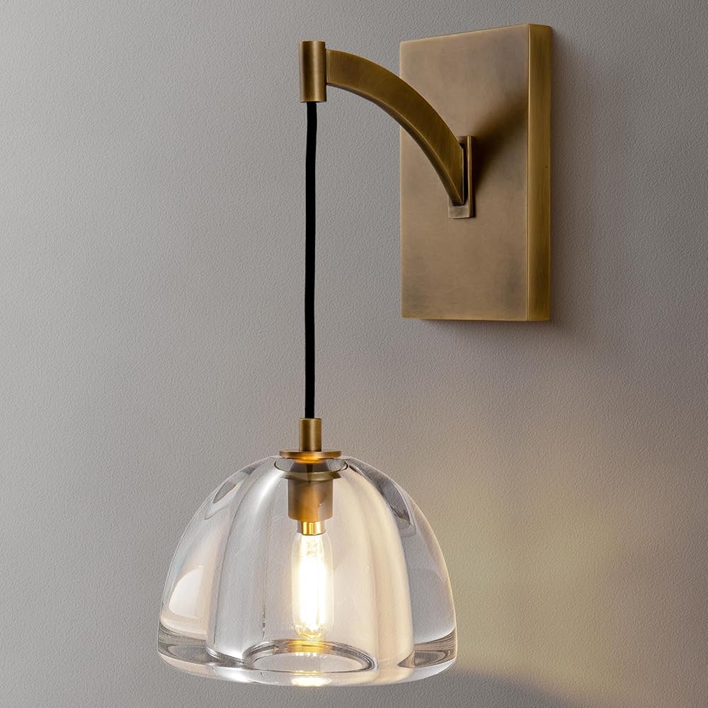 Hemisphere Crystal Modern Wall Sconce, Brass Wall Lamp, Gold Wall Sconce Indoor Light for Bedroom Living Room Bathroom Vanity Hallway Light Fixtures, includes Bulbs