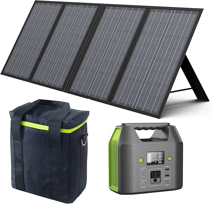 EnginStar 150W Small Solar Generator with 60W Solar Panel and Carry Bag, 6 Outputs 42000mAh Portable Charger Power Bank for Outdoor Home Emergency
