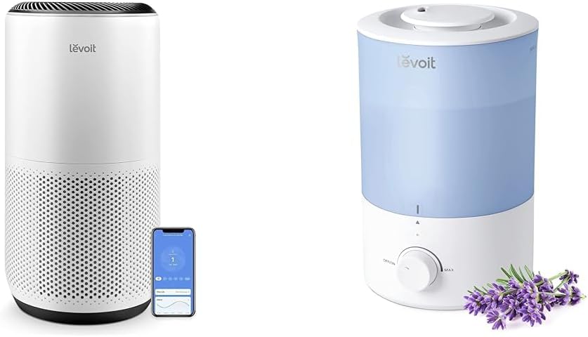 LEVOIT Air Purifiers for Home Large Room Up to 1980 Ft² in 1 Hr With Air Quality Monitor & Dual 150 Humidifiers for Bedroom Large Room, 3L Cool Mist Top Fill Essential Oil Diffuser