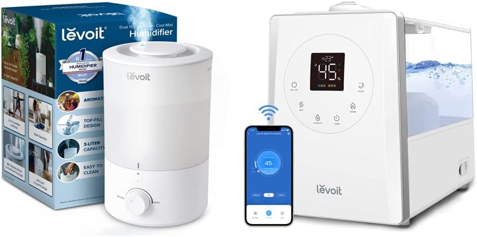 LEVOIT Humidifiers for Bedroom Large Room, 3L Cool Mist Top Fill Oil Diffuser & LEVOIT Humidifiers for Bedroom Large Room, 6L Warm and Cool Mist Top Fill Air Vaporizer for Home