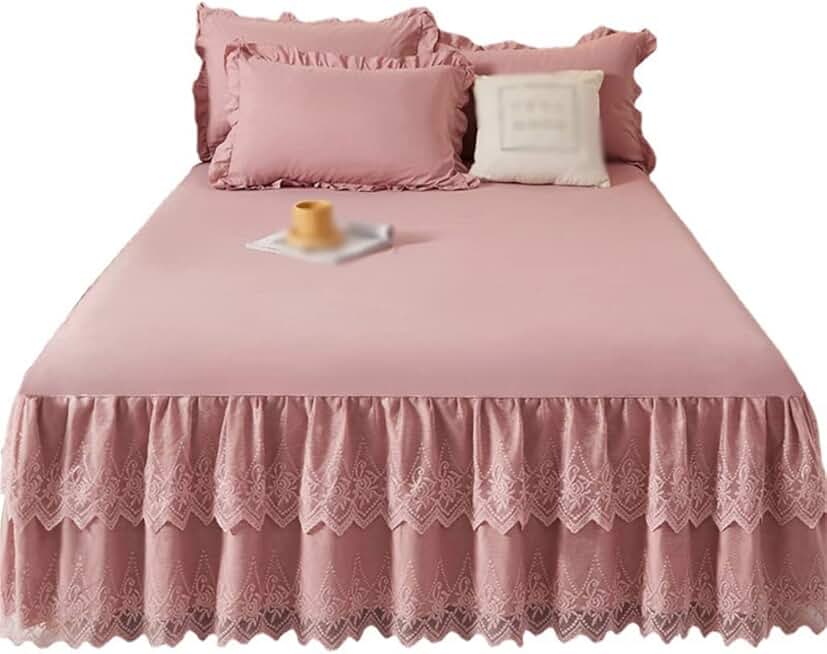Korean Version Lace Bed Skirt Bed Hat Cover Apron Three-Piece Set Color Princess Wind(180 * 200CM)