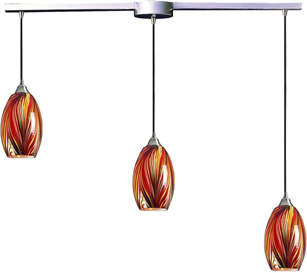 Elk 517-3L-M 3 Satin Nickel and Multi Glass pendant light, 36