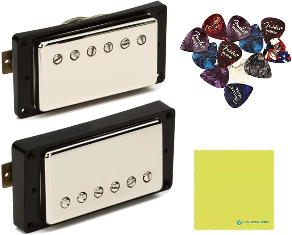 Seymour Duncan Seth Lover Vintage Output Humbucker Nickel Pickup Set Bundle w/ 12x Fender Picks, and Liquid Audio Polishing Cloth 11108-20-Nc