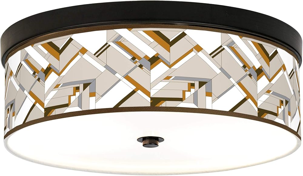 Craftsman Mosaic Giclee Energy Efficient Bronze Ceiling Light with Print Shade