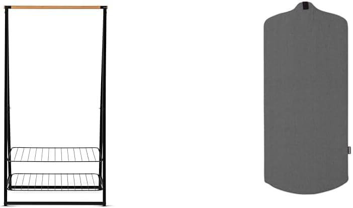 Brabantia - Linn Clothes Rack Large - Free Standing Clothing Rail (Black) + Linn Steam Board - Removable Steamer Accessory - Heat Resistant Surface (Pepper Black)