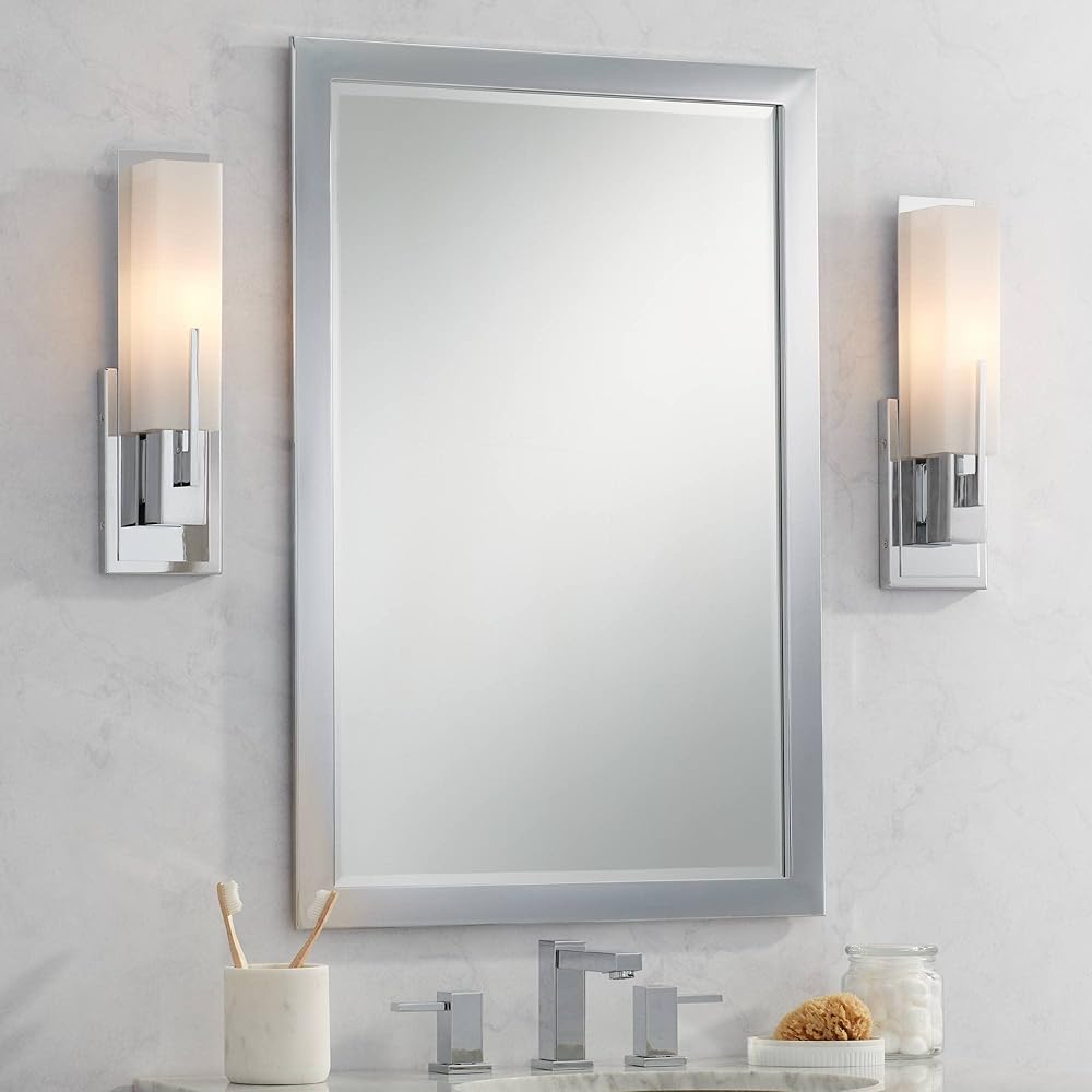 Possini Euro Design Midtown Modern Wall Light Sconces Set of 2 Chrome Silver Metal Hardwired 4 1/2