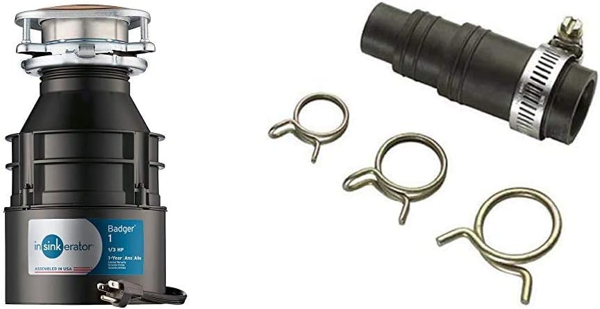InSinkErator Garbage Disposal with Cord, Badger 1, 1/3 HP Continuous Feed & DWC-00 Dishwasher Connector Kit