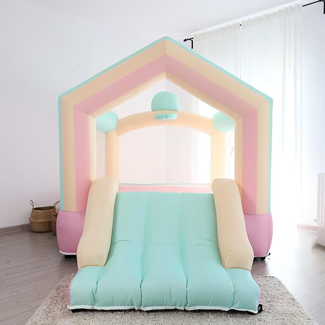 Dream Beige - Inflatable House with Slide - Bouncy House with Basketball Hoop, Ocean Balls, 350W Blower, Bag & More - Premium PVC Outdoor Playhouse & Inflatable Bounce House Indoor,10.1 x 6.9 x 6.8 ft