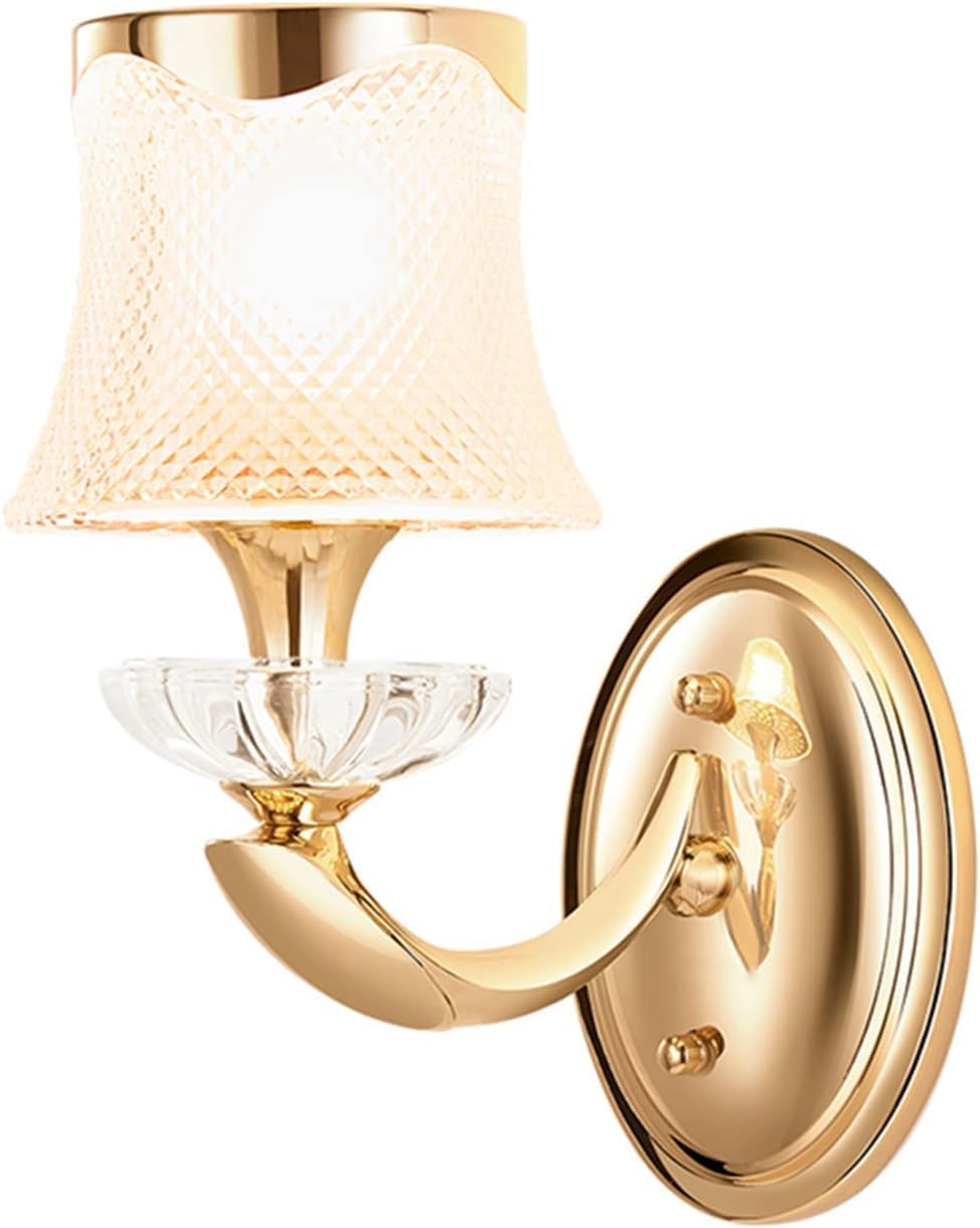 Nordic Style Decorative Glass Wall Sconce Lampshade Mid Century Modern Crystal Wall Lights Light Luxury Metal Bedside Golden Wall Lamp for Living Room Bedroom Hallway Stairs Entrance