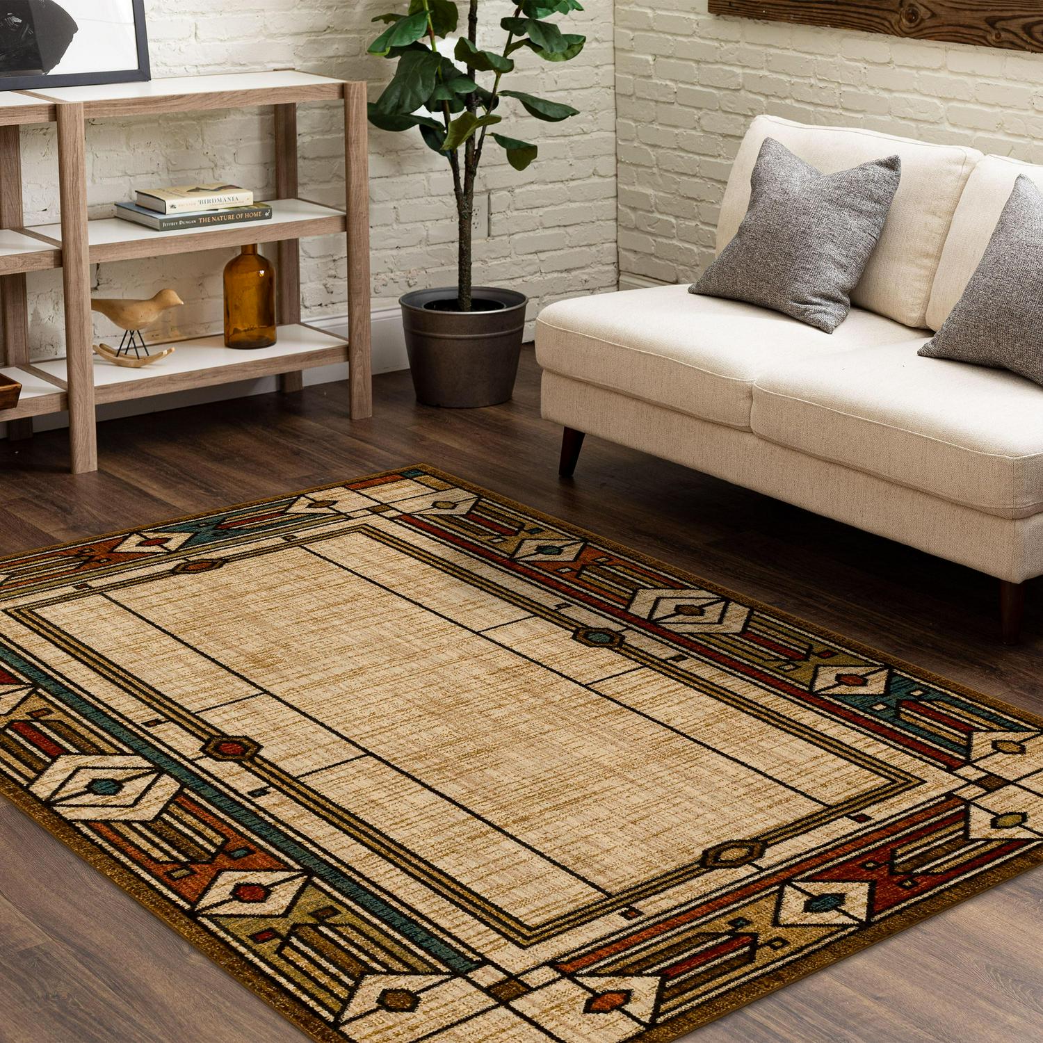 allen + roth Looking Glass 5 x 8 Brown Indoor Geometric Area Rug
