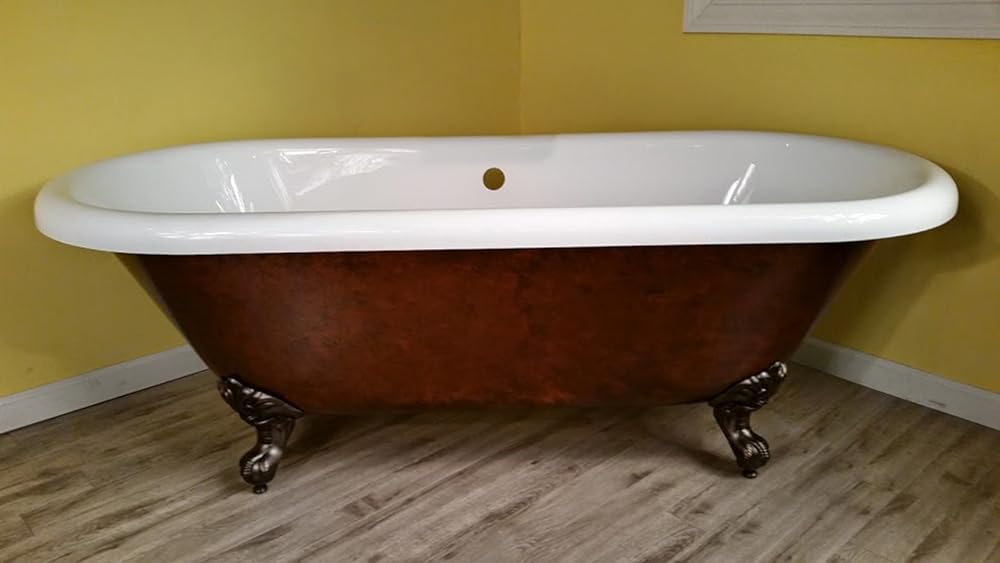 ADE60-NH-ORB-CB Acrylic Slipper Claw Foot Bathtub 60”x29 Faux Copper Finish on Exterior with No Deck Faucet Drillings and Oil Rubbed Bronze Feet