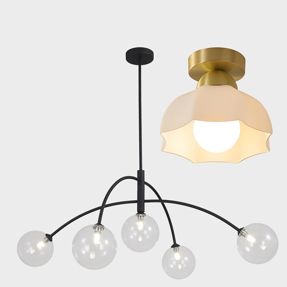 Mid Century Modern Sputnik Chandelier Adjustable 5 Light Pendant Light Fixture Mid Century Brass Ceiling Light for Entryway Bathroom