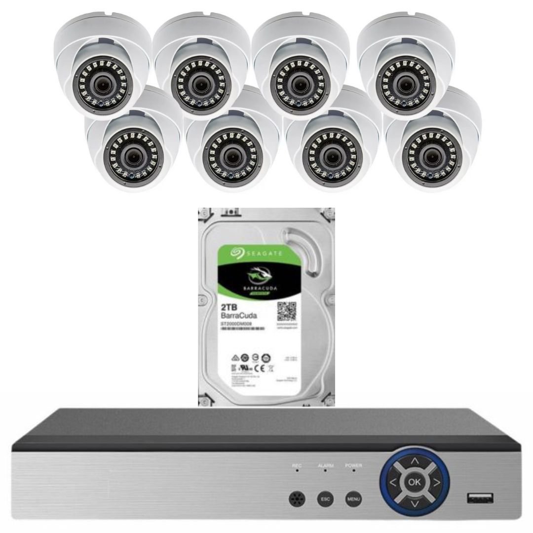 Evertech 8 Dome Indoor Outdoor Surveillance Camera System H.265 Security Recorder 2TB Hard Drive