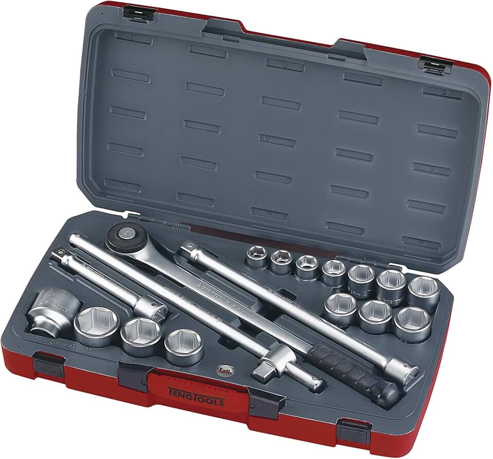 Teng Tools 18 Piece 3/4 Inch Drive 6 Point Metric Regular/Shallow Socket Set (19mm - 50mm) - T3418-6, Silver