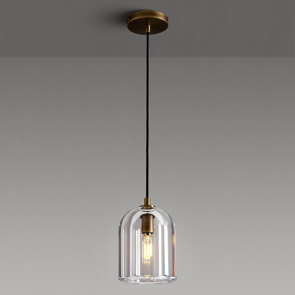 Brass Pendant Light Fixtures, Crystal Modern Pendant Lights, Indoor Pendant Light for Kitchen Island Dining Room Living Room Bedroom Bathroom, E12 Bulb Included