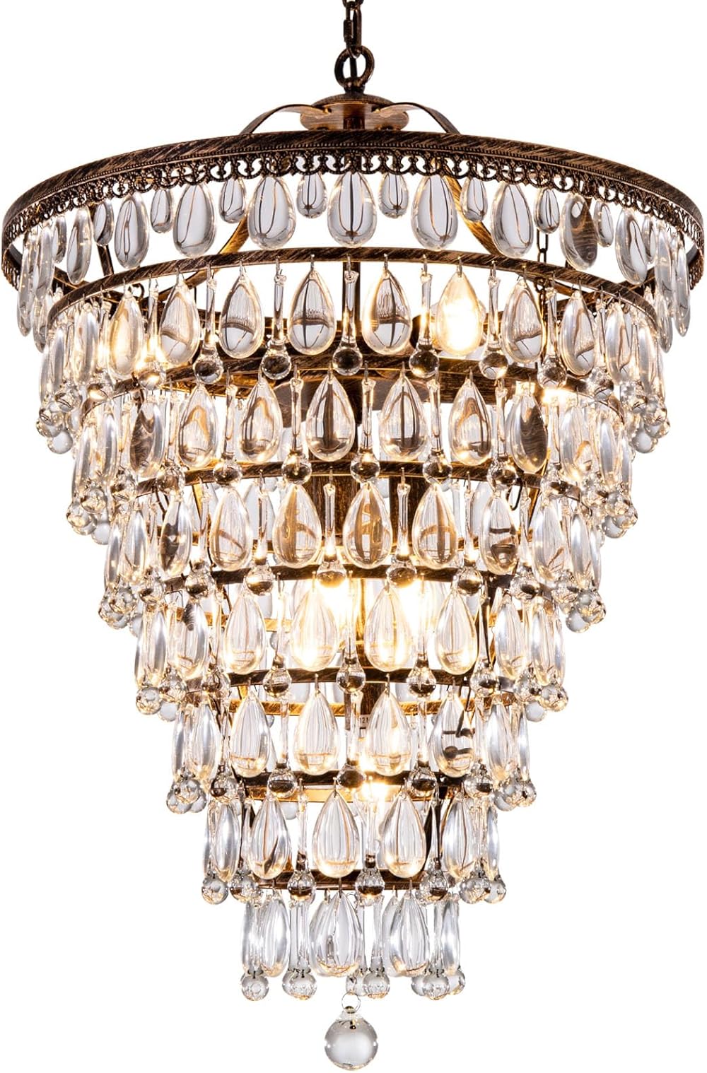 Wellmet 20 Inch Crystal Chandelier, Farmhouse Bronze Bathroom Chandeliers, 8-Lights Foyer Lighting Round Hanging Ceiling Light Fixture for Living Room, Bedroom, Entryway, Kitchen Island, Cone Shape