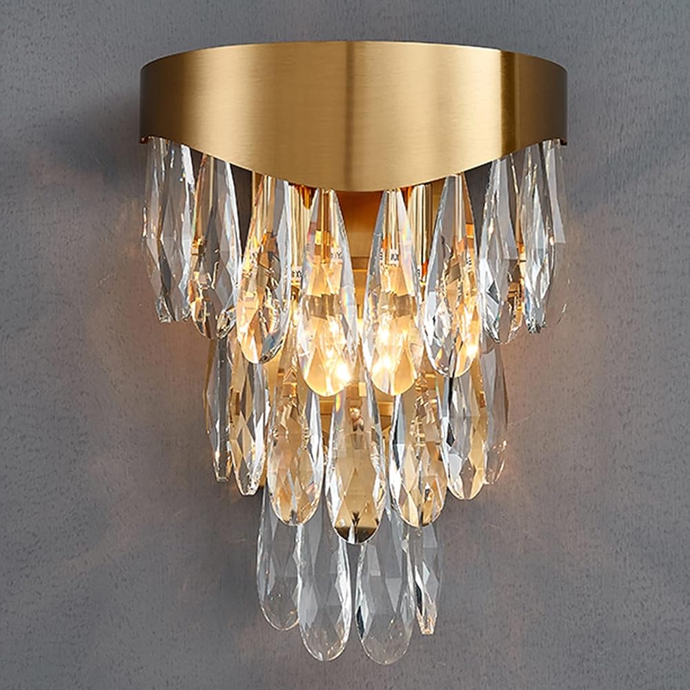Modern Crystal Wall Lamps Led Wall Light Fixtures Metal Gold Wall Sconces for Bedroom Living Room Indoor Lighting/Warm White