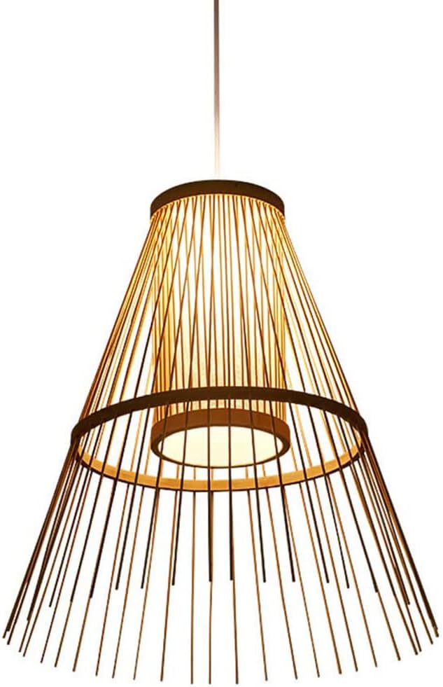 Bamboo Woven Pendant Light Creative Double Layer Bamboo Light Fixture for Farmhouse Kitchen Island Hand-Woven Wicker Light Fixtures Ceiling Adjustable Hanging Droplight