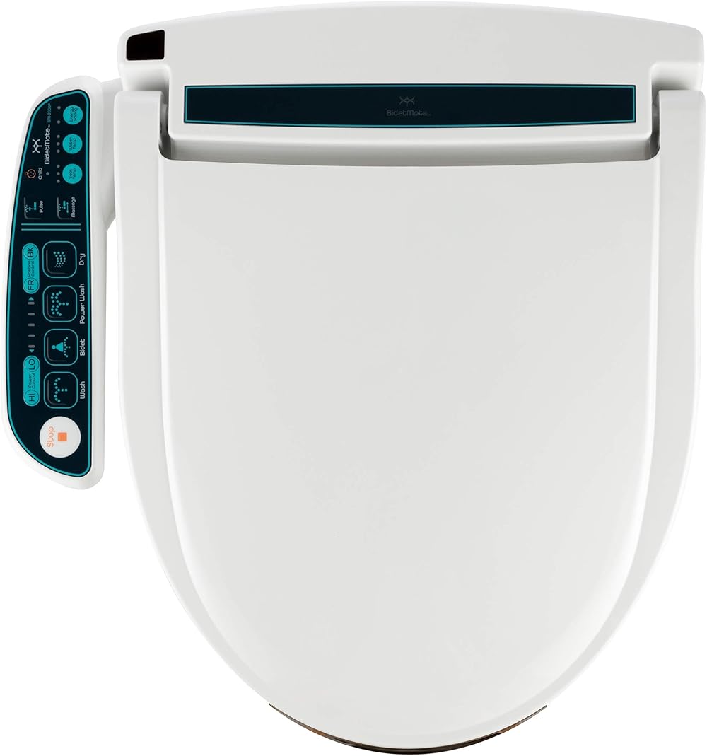 BidetMate 2000 Series Electric Bidet Heated Smart Toilet Seat with Unlimited Water, Side Control Panel, Deodorizer, and Warm Air Dryer - Adjustable Self-Cleaning Fits Round Toilets