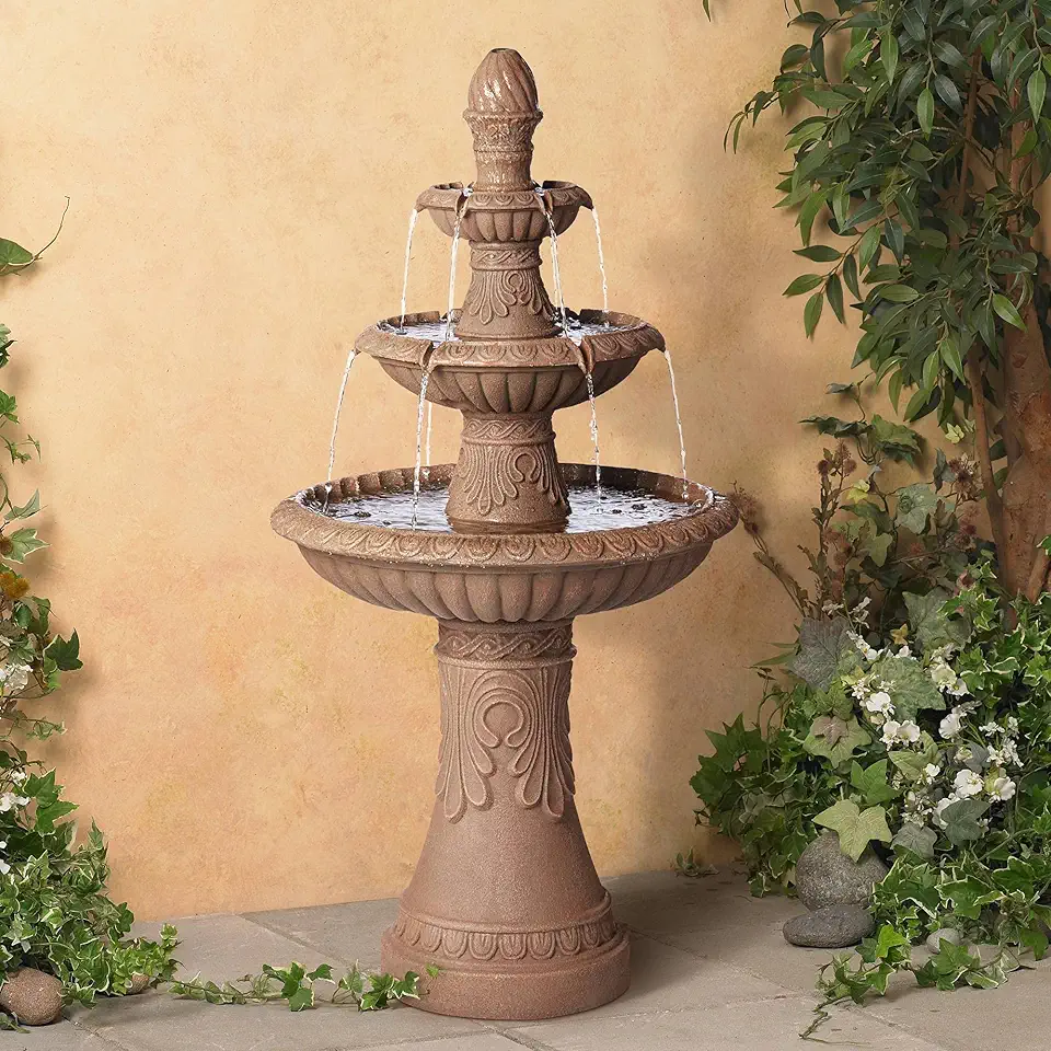 Noir European Rustic Farmhouse Outdoor Floor Water Fountain with Light LED 45 3/4