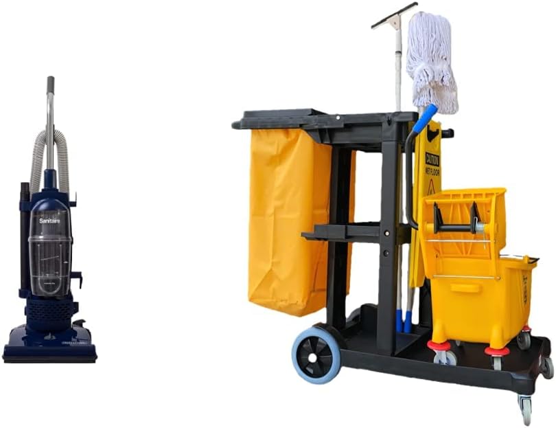 Sanitaire Professional Bagless Upright Commercial Vacuum with Tools, SL4410A and Simpli-Magic 79191 Janitorial Cart, Commercial, Black