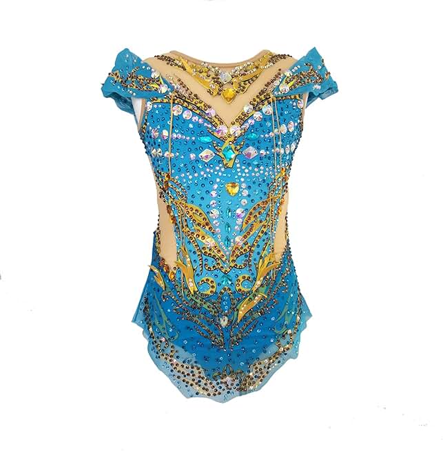 Girls' and Adults' Blue Sparkling Water Diamond Decorative Artistic Gymnastics Dress