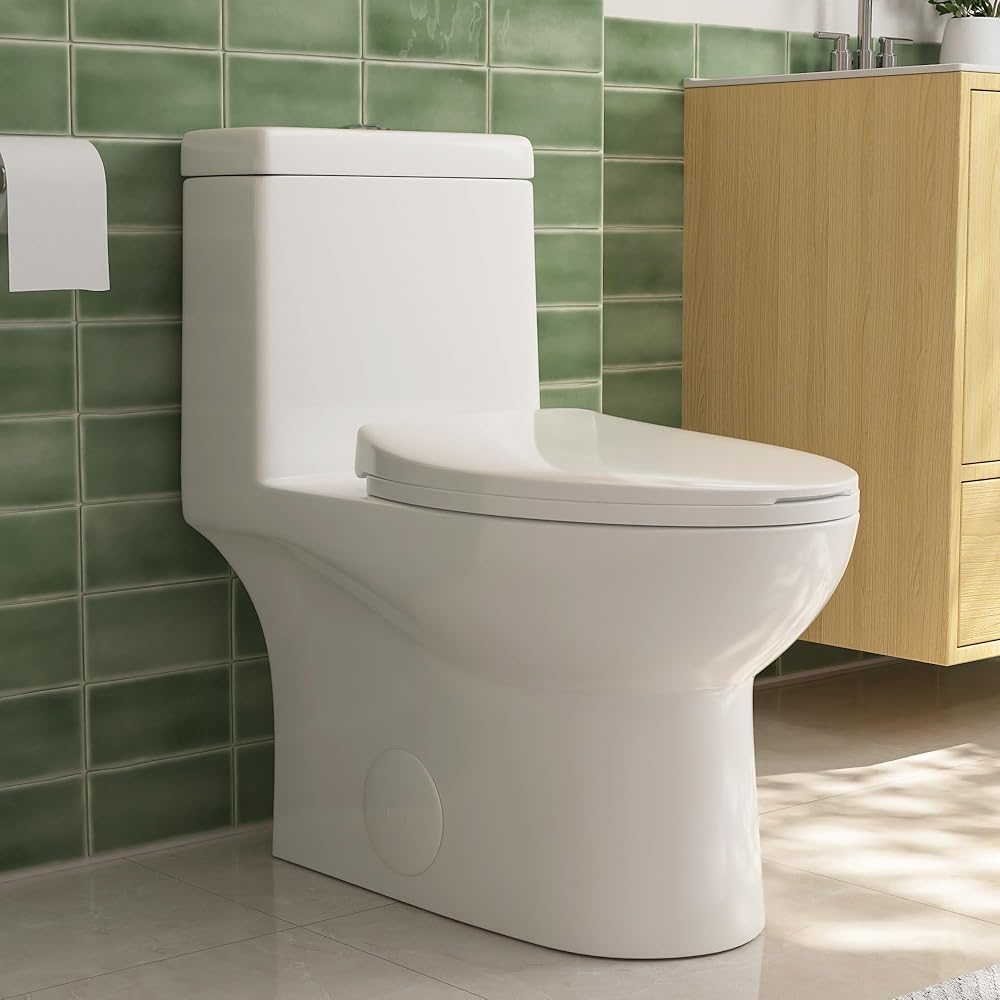 DeerValley Elongated One-Piece Toilet, Toilet with Standard Comfortable Chair Height Seat, Dual Flush 0.8/1.28 GPF and Quick Release Toilet Seat, White Toilet for bathroom, 12