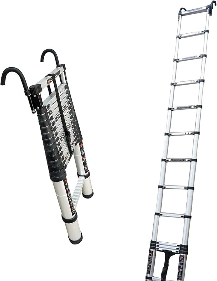Telescopic Ladder Large Non-Slip Telescoping Ladder with Detachable Hooks, Home Office Industrial Emergency Use Telescopic Ladders, 330 Lb Loading Capacity (Size : 3.8m/12.5ft)