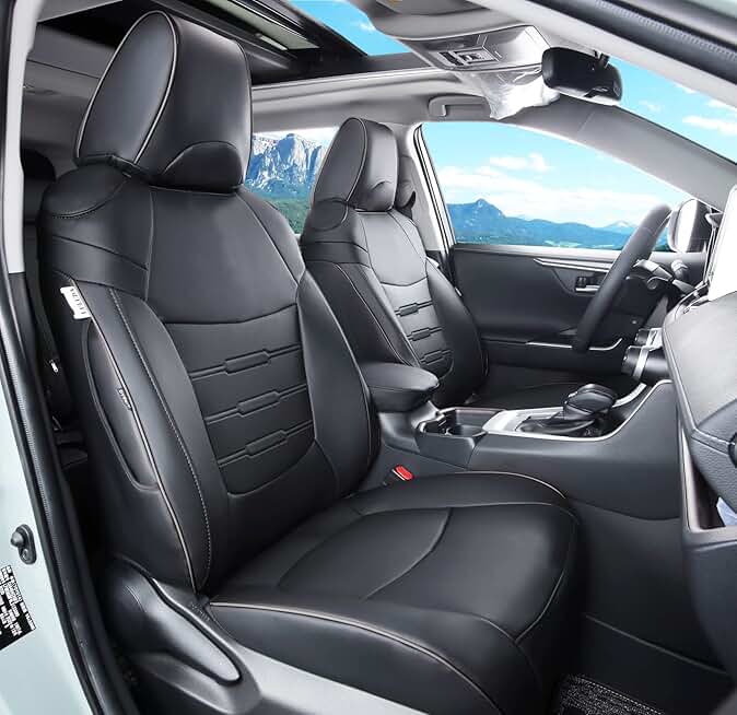 Custom Fit RAV4 Seat Covers Full Set for Toyota RAV4 2019 2020 2021 2022 2023 2024 LE Limited XLE Hybrid with Waterproof Faux Leather(Pure Black, LU01-Hybrid)