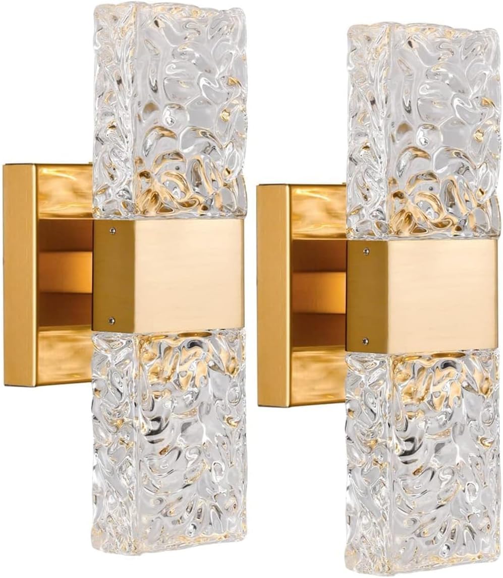 Crystal Sconces Wall Light Mid Century Modern Wall Lighting Crystal Glass Rectangle Shade Contemporary Gold Wall Mount Light Crystal Metal Wall Decor Vanity Lamp Bedroom Bathroom ,Wide Application