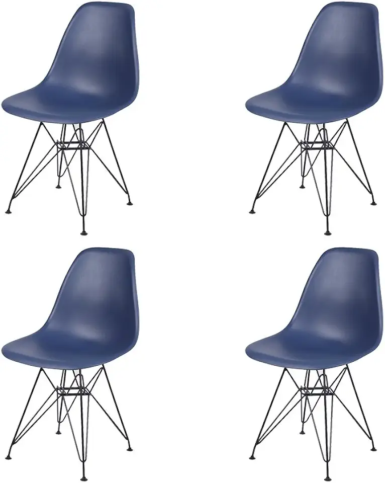GIA Contemporary Armless Dining Chair with Black Metal Legs, Set of 4, Blue