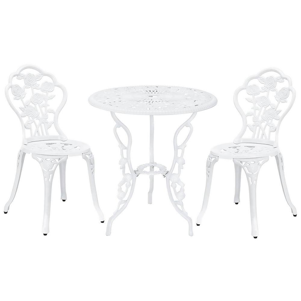 Patio Premier Rose Garden 3-Piece Cast Aluminum Outdoor Bistro Set in White