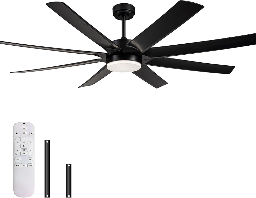 Ceiling Fan with Lights Remote Control, 72 inch Large Ceiling Fan with Quiet Reversible DC Motor and 3CCT Led, Black Ceiling Light Fixture for Farmhouse, Living Room
