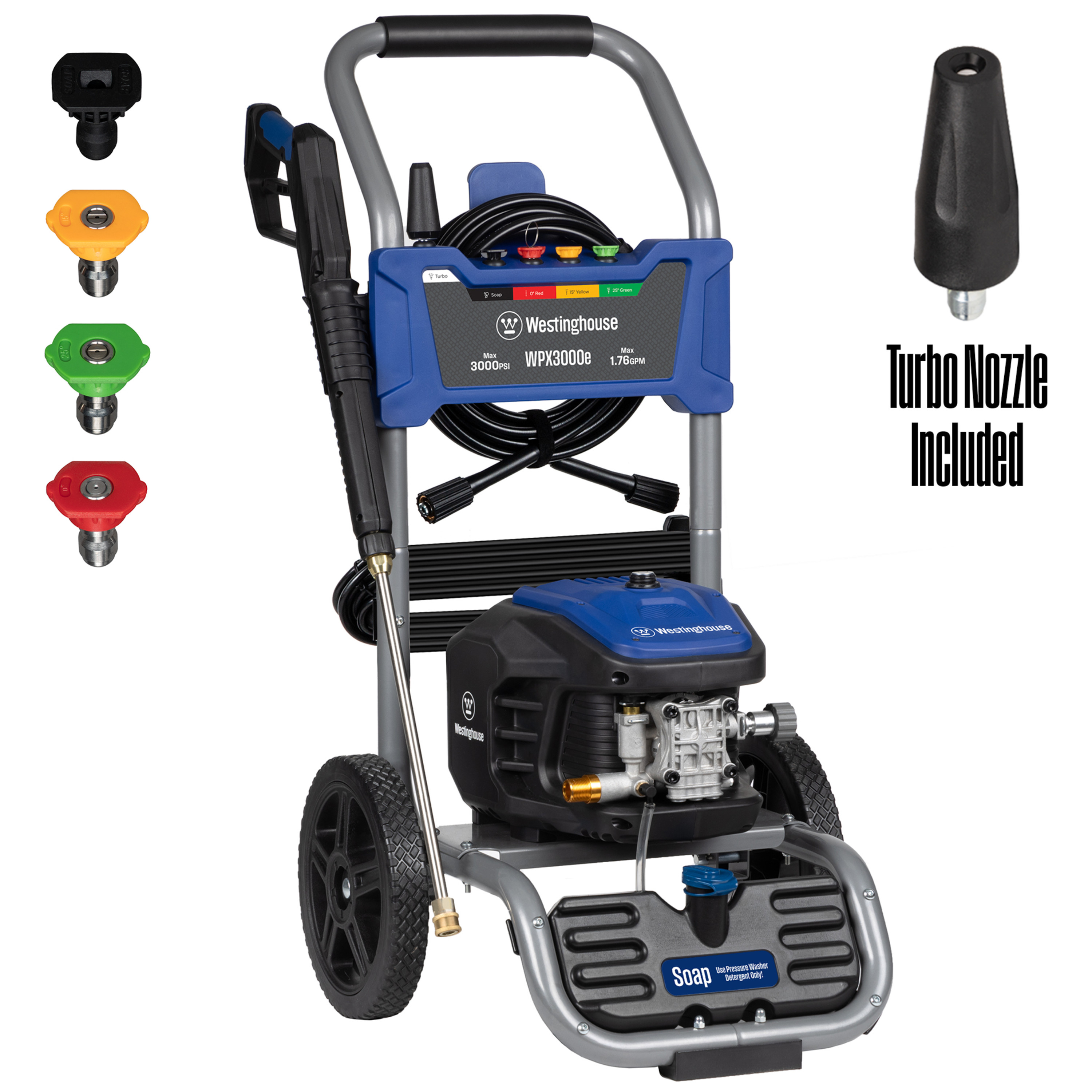 Westinghouse 3000-PSI, 1.76-GPM Electric Pressure Washer with 5 Nozzles & Soap Tank