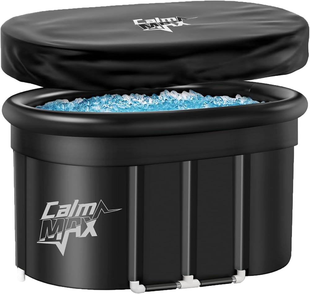 CalmMax Oval Ice Bath & Cover with Inflatable Neck Rest Ring for Athletes XL Portable Cold Plunge Tub for Cold Water Therapy Ice Baths at Home (IB003)
