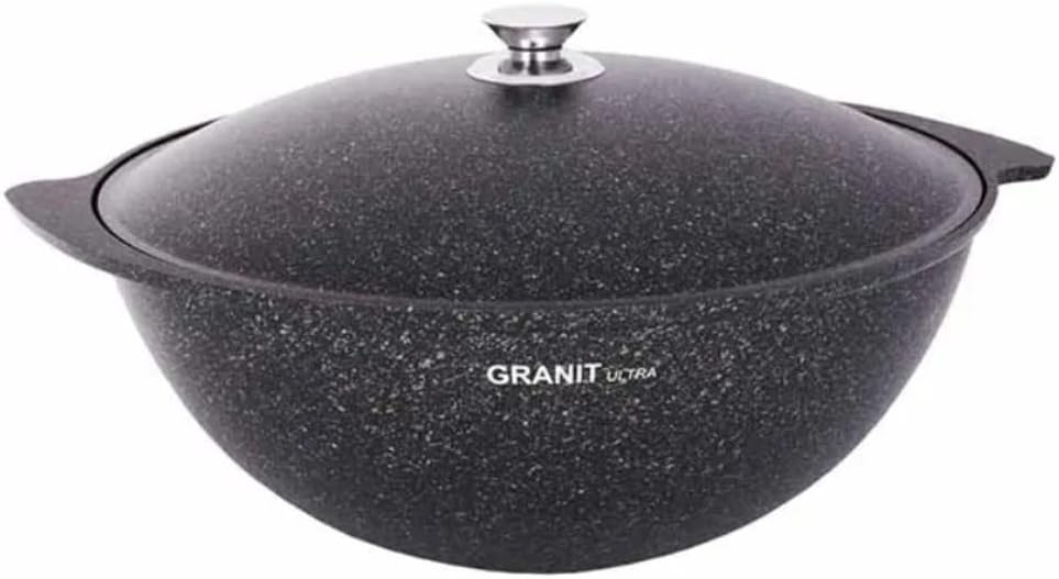 Aluminum Wok Kazan Cooking Pot Granit Ultra Non-Stick Kazan for Making Pilaf with Lid Camping Cookware Dutch Oven Kitchen Pot (9.5-qt. (9 L))