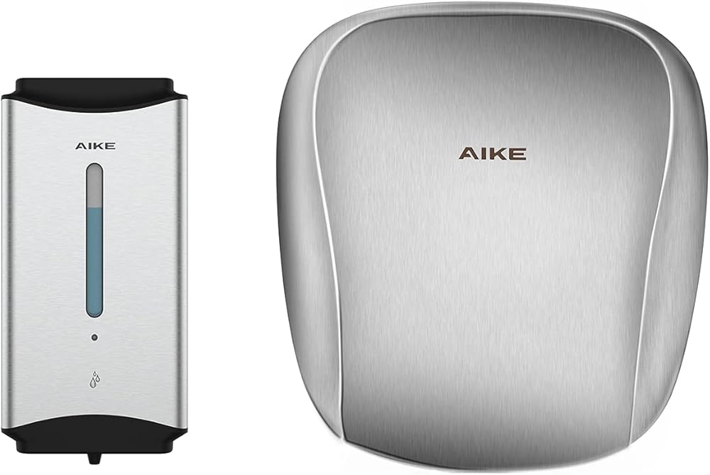 AIKE Heavy Duty Soap Dispenser and Hand Dryer Combination Model AK1206 & AK2903 Brushed Stainless