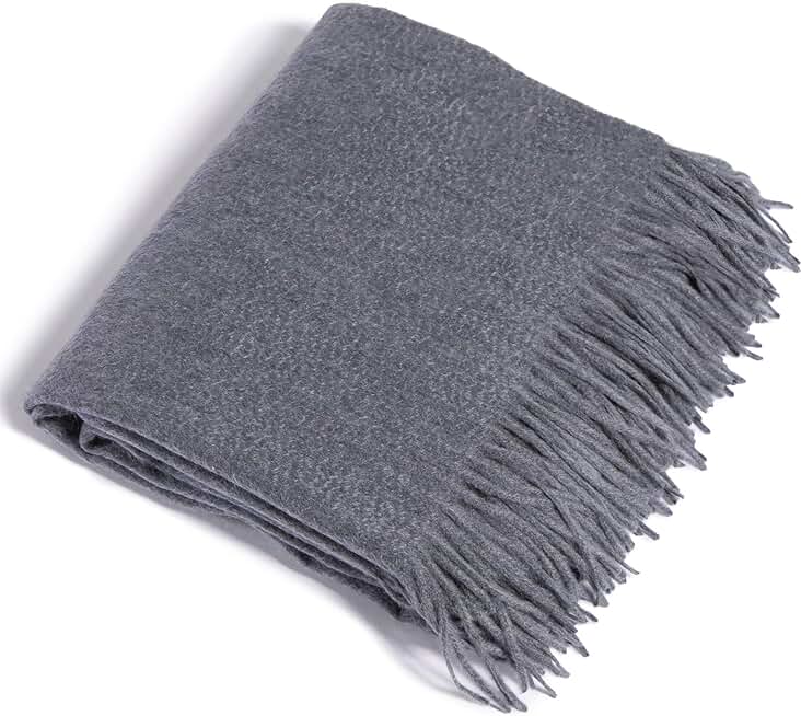 Fishers Finery 100% Pure Cashmere Fringe Throw, 445 GSM Weight, with Gift Box (Smoke Grey)